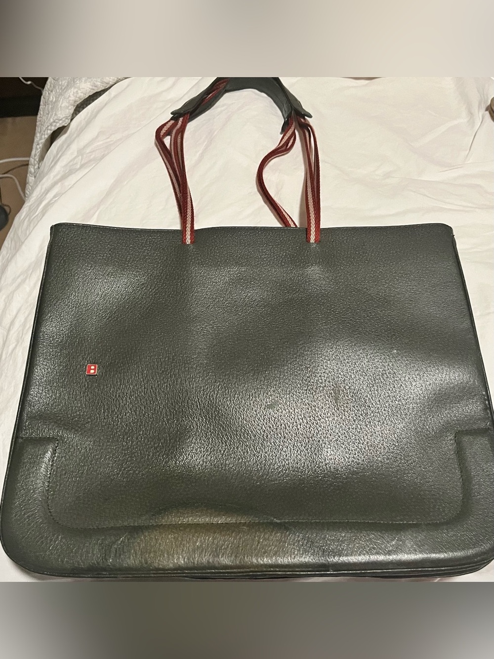 Bally Black Leather Tote Bag with Red Strap Accents
